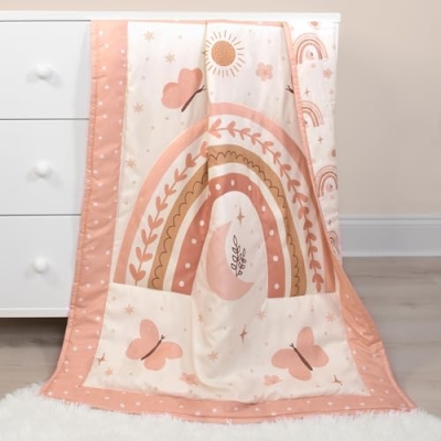 The Peanutshell Boho Rainbow Baby Crib Bedding Set for Girls, Butterfly Cosmic Floral Nursery Decor, 28x52cm 13 Product: The Peanutshell 4 Piece Baby Crib Bedding Set for Girls - Newborn, Infant & Toddler Nursery Bed Set with Fitted Crib Sheet, Dust Ruffle, Comforter, Mobile - Boho Rainbow Nursery Decor