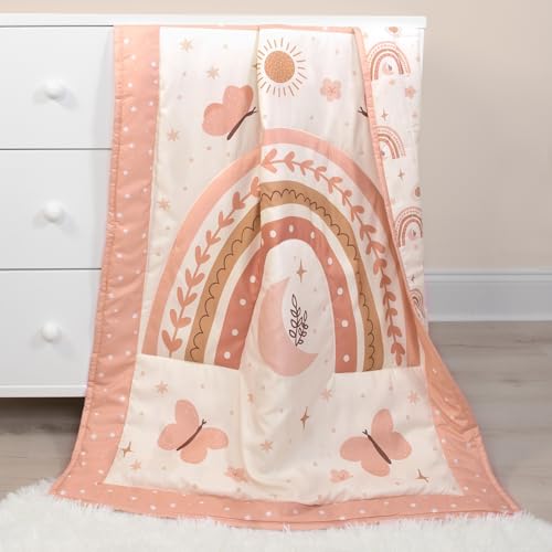 The Peanutshell Boho Rainbow Baby Crib Bedding Set for Girls, Butterfly Cosmic Floral Nursery Decor, 28x52cm 5 Product: The Peanutshell 4 Piece Baby Crib Bedding Set for Girls - Newborn, Infant & Toddler Nursery Bed Set with Fitted Crib Sheet, Dust Ruffle, Comforter, Mobile - Boho Rainbow Nursery Decor