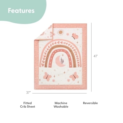 The Peanutshell Boho Rainbow Baby Crib Bedding Set for Girls, Butterfly Cosmic Floral Nursery Decor, 28x52cm 10 Product: The Peanutshell 4 Piece Baby Crib Bedding Set for Girls - Newborn, Infant & Toddler Nursery Bed Set with Fitted Crib Sheet, Dust Ruffle, Comforter, Mobile - Boho Rainbow Nursery Decor