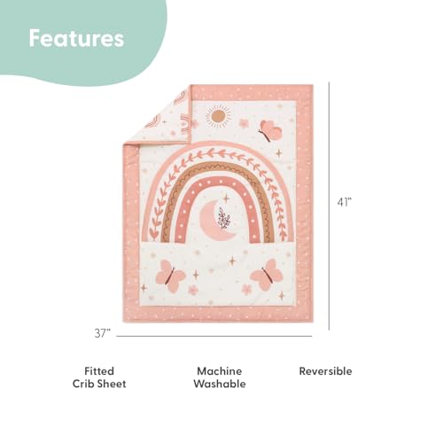 The Peanutshell Boho Rainbow Baby Crib Bedding Set for Girls, Butterfly Cosmic Floral Nursery Decor, 28x52cm 2 Product: The Peanutshell 4 Piece Baby Crib Bedding Set for Girls - Newborn, Infant & Toddler Nursery Bed Set with Fitted Crib Sheet, Dust Ruffle, Comforter, Mobile - Boho Rainbow Nursery Decor