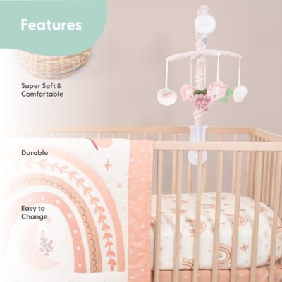 The Peanutshell Boho Rainbow Baby Crib Bedding Set for Girls, Butterfly Cosmic Floral Nursery Decor, 28x52cm 11 Product: The Peanutshell 4 Piece Baby Crib Bedding Set for Girls - Newborn, Infant & Toddler Nursery Bed Set with Fitted Crib Sheet, Dust Ruffle, Comforter, Mobile - Boho Rainbow Nursery Decor
