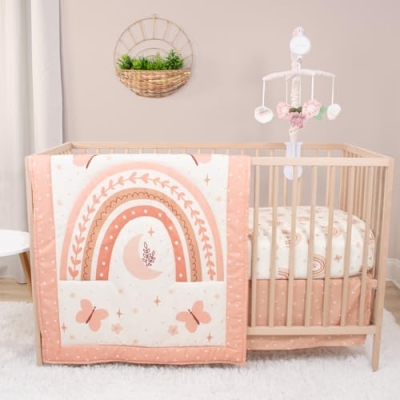 Product: The Peanutshell 4 Piece Baby Crib Bedding Set for Girls - Newborn, Infant & Toddler Nursery Bed Set with Fitted Crib Sheet, Dust Ruffle, Comforter, Mobile - Boho Rainbow Nursery Decor