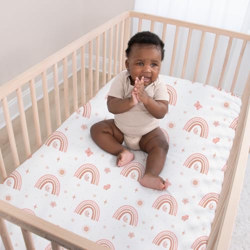 The Peanutshell Boho Rainbow Baby Crib Bedding Set for Girls, Butterfly Cosmic Floral Nursery Decor, 28x52cm 7 Product: The Peanutshell 4 Piece Baby Crib Bedding Set for Girls - Newborn, Infant & Toddler Nursery Bed Set with Fitted Crib Sheet, Dust Ruffle, Comforter, Mobile - Boho Rainbow Nursery Decor
