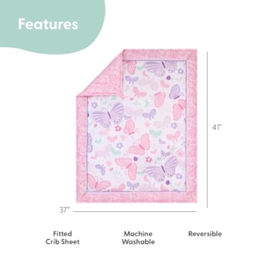 Product: The Peanutshell 4 Piece Baby Crib Bedding Set for Girls - Newborn, Infant & Toddler Nursery Bed Set with Fitted Crib Sheet, Dust Ruffle, Comforter, Mobile - Butterfly Floral Nursery Decor