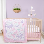 Product: The Peanutshell 4 Piece Baby Crib Bedding Set for Girls - Newborn, Infant & Toddler Nursery Bed Set with Fitted Crib Sheet, Dust Ruffle, Comforter, Mobile - Butterfly Floral Nursery Decor