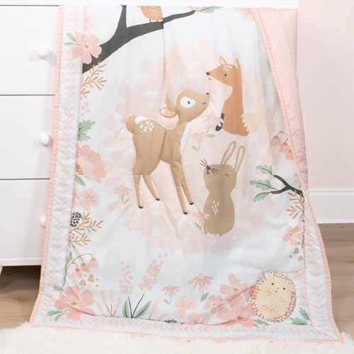 The Peanutshell Fairytale Forest Baby Girl Crib Bedding Set, 4 Piece Woodland Nursery Decor, Pink Animal Motif, 28 x 52 5 Product: The Peanutshell 4 Piece Baby Crib Bedding Set for Girls - Newborn, Infant & Toddler Nursery Bed Set with Fitted Crib Sheet, Dust Ruffle Comforter, Mobile - Fairytale Forest Nursery Decor