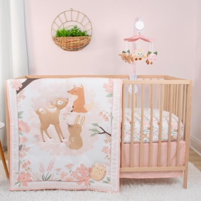 Product: The Peanutshell 4 Piece Baby Crib Bedding Set for Girls - Newborn, Infant & Toddler Nursery Bed Set with Fitted Crib Sheet, Dust Ruffle Comforter, Mobile - Fairytale Forest Nursery Decor