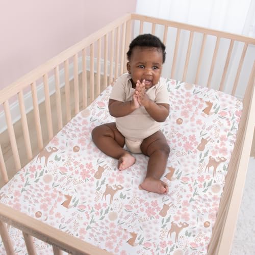 The Peanutshell Fairytale Forest Baby Girl Crib Bedding Set, 4 Piece Woodland Nursery Decor, Pink Animal Motif, 28 x 52 7 Product: The Peanutshell 4 Piece Baby Crib Bedding Set for Girls - Newborn, Infant & Toddler Nursery Bed Set with Fitted Crib Sheet, Dust Ruffle Comforter, Mobile - Fairytale Forest Nursery Decor
