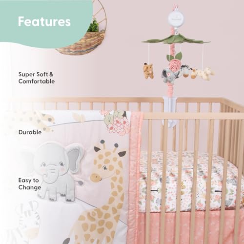 Product: The Peanutshell 4 Piece Baby Crib Bedding Set for Girls - Newborn, Infant & Toddler Nursery Bed Set with Fitted Crib Sheet, Dust Ruffle, Comforter, Mobile - Safari Girl Nursery Decor