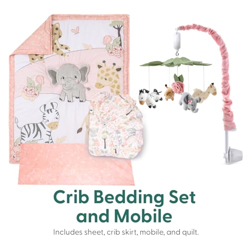 Product: The Peanutshell 4 Piece Baby Crib Bedding Set for Girls - Newborn, Infant & Toddler Nursery Bed Set with Fitted Crib Sheet, Dust Ruffle, Comforter, Mobile - Safari Girl Nursery Decor