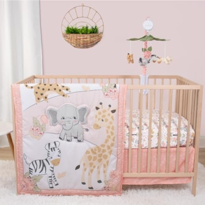 Product: The Peanutshell 4 Piece Baby Crib Bedding Set for Girls - Newborn, Infant & Toddler Nursery Bed Set with Fitted Crib Sheet, Dust Ruffle, Comforter, Mobile - Safari Girl Nursery Decor