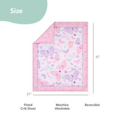 Product: The Peanutshell 4 Piece Baby Crib Bedding Set for Girls - Newborn, Infant & Toddler Nursery Bed Set with Fitted Crib Sheet, Dust Ruffle Comforter, Plush Bunny Rabbit - Butterfly Nursery Decor