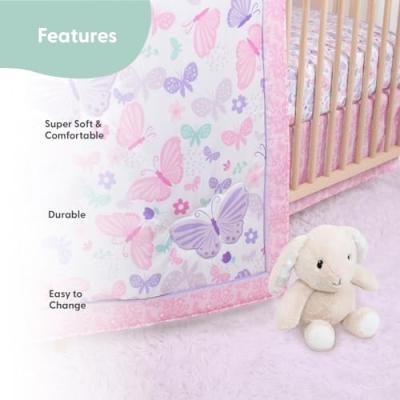 Product: The Peanutshell 4 Piece Baby Crib Bedding Set for Girls - Newborn, Infant & Toddler Nursery Bed Set with Fitted Crib Sheet, Dust Ruffle Comforter, Plush Bunny Rabbit - Butterfly Nursery Decor