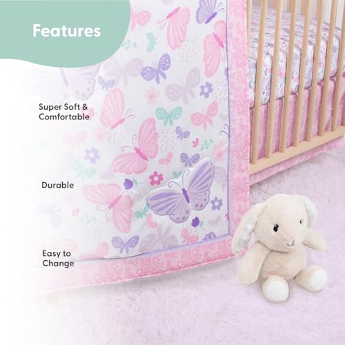 Product: The Peanutshell 4 Piece Baby Crib Bedding Set for Girls - Newborn, Infant & Toddler Nursery Bed Set with Fitted Crib Sheet, Dust Ruffle Comforter, Plush Bunny Rabbit - Butterfly Nursery Decor