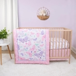 Product: The Peanutshell 4 Piece Baby Crib Bedding Set for Girls - Newborn, Infant & Toddler Nursery Bed Set with Fitted Crib Sheet, Dust Ruffle Comforter, Plush Bunny Rabbit - Butterfly Nursery Decor