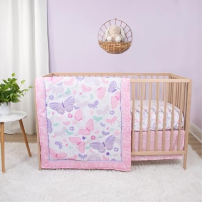 Product: The Peanutshell 4 Piece Baby Crib Bedding Set for Girls - Newborn, Infant & Toddler Nursery Bed Set with Fitted Crib Sheet, Dust Ruffle Comforter, Plush Bunny Rabbit - Butterfly Nursery Decor