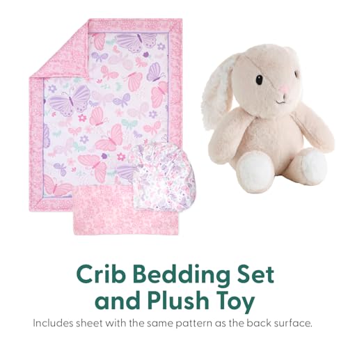 Product: The Peanutshell 4 Piece Baby Crib Bedding Set for Girls - Newborn, Infant & Toddler Nursery Bed Set with Fitted Crib Sheet, Dust Ruffle Comforter, Plush Bunny Rabbit - Butterfly Nursery Decor