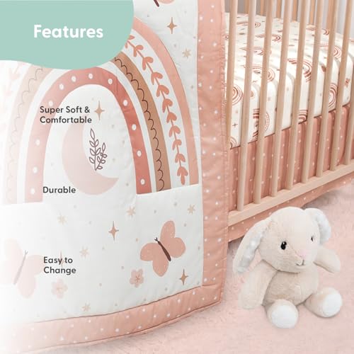 Peanutshell Baby Crib Bedding Set for Girls, Boho Rainbow Nursery Decor, Quilt Sheet Skirt Bunny, 28x52cm 3 Product: The Peanutshell 4 Piece Baby Crib Bedding Set for Girls - Newborn, Infant & Toddler Nursery Bed Set with Fitted Crib Sheet, Dust Ruffle Comforter, Plush Bunny Rabbit Toy - Boho Rainbow Nursery Decor