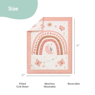 Peanutshell Baby Crib Bedding Set for Girls, Boho Rainbow Nursery Decor, Quilt Sheet Skirt Bunny, 28x52cm 9 Product: The Peanutshell 4 Piece Baby Crib Bedding Set for Girls - Newborn, Infant & Toddler Nursery Bed Set with Fitted Crib Sheet, Dust Ruffle Comforter, Plush Bunny Rabbit Toy - Boho Rainbow Nursery Decor