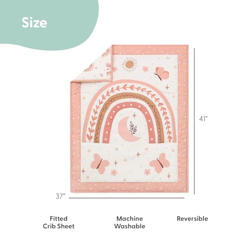 Peanutshell Baby Crib Bedding Set for Girls, Boho Rainbow Nursery Decor, Quilt Sheet Skirt Bunny, 28x52cm 2 Product: The Peanutshell 4 Piece Baby Crib Bedding Set for Girls - Newborn, Infant & Toddler Nursery Bed Set with Fitted Crib Sheet, Dust Ruffle Comforter, Plush Bunny Rabbit Toy - Boho Rainbow Nursery Decor