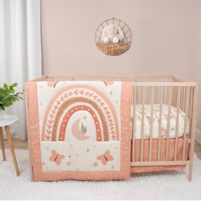 Product: The Peanutshell 4 Piece Baby Crib Bedding Set for Girls - Newborn, Infant & Toddler Nursery Bed Set with Fitted Crib Sheet, Dust Ruffle Comforter, Plush Bunny Rabbit Toy - Boho Rainbow Nursery Decor