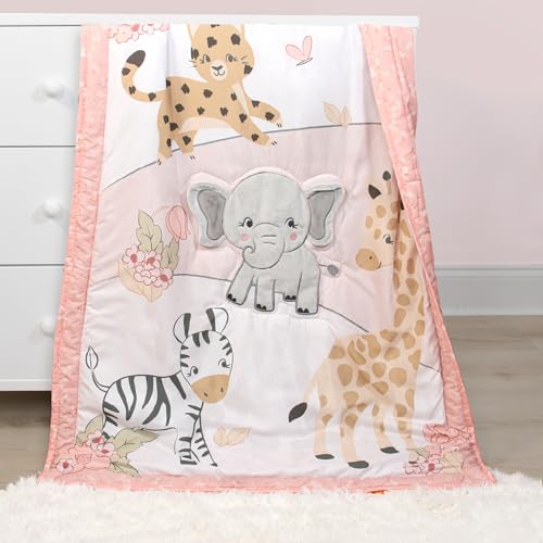 Peanutshell Safari Jungle Baby Crib Bedding Set for Girls, Blush White 4 Piece Nursery Decor, 28x52in 5 Product: The Peanutshell 4 Piece Baby Crib Bedding Set for Girls - Newborn, Infant & Toddler Nursery Bed Set with Fitted Crib Sheet, Dust Ruffle, Comforter, Plush Elephant - Safari Jungle Nursery Decor