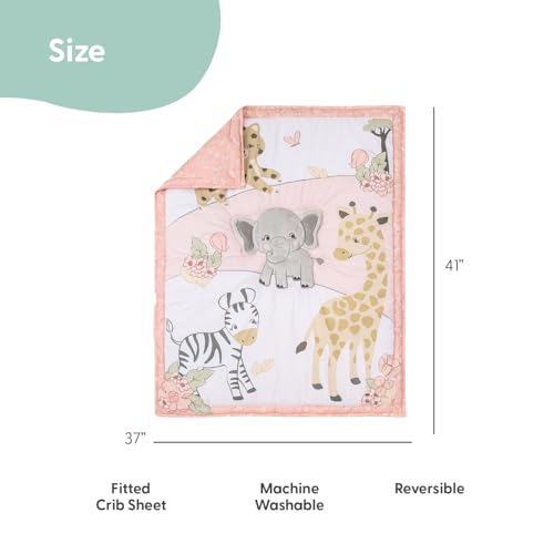 Peanutshell Safari Jungle Baby Crib Bedding Set for Girls, Blush White 4 Piece Nursery Decor, 28x52in 2 Product: The Peanutshell 4 Piece Baby Crib Bedding Set for Girls - Newborn, Infant & Toddler Nursery Bed Set with Fitted Crib Sheet, Dust Ruffle, Comforter, Plush Elephant - Safari Jungle Nursery Decor