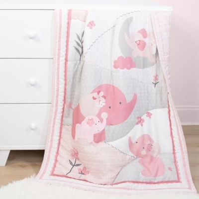 Product: The Peanutshell 4 Piece Baby Crib Bedding Set for Girls - Newborn, Infant & Toddler Nursery Bed Set with Fitted Crib Sheet, Dust Ruffle Comforter, Plush Elephant Toy - Pink Elephant Nursery Decor