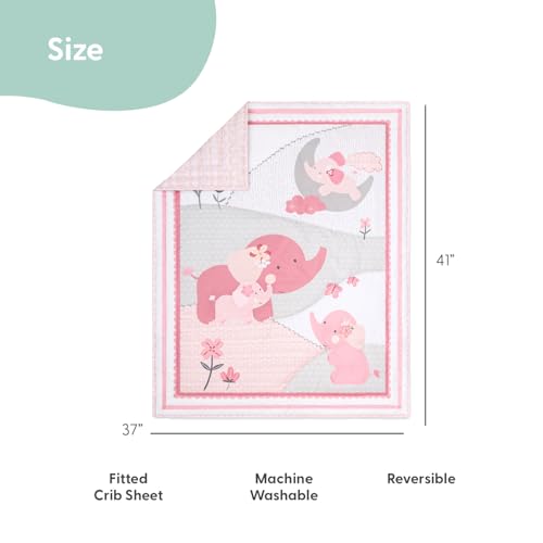 Product: The Peanutshell 4 Piece Baby Crib Bedding Set for Girls - Newborn, Infant & Toddler Nursery Bed Set with Fitted Crib Sheet, Dust Ruffle Comforter, Plush Elephant Toy - Pink Elephant Nursery Decor