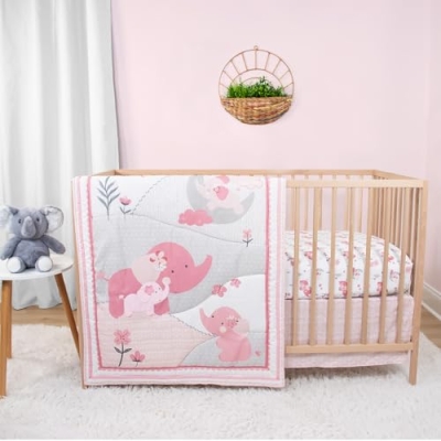 Product: The Peanutshell 4 Piece Baby Crib Bedding Set for Girls - Newborn, Infant & Toddler Nursery Bed Set with Fitted Crib Sheet, Dust Ruffle Comforter, Plush Elephant Toy - Pink Elephant Nursery Decor