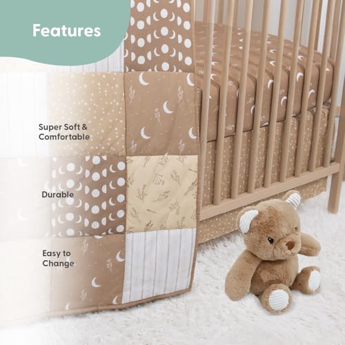 Product: The Peanutshell 4 Piece Baby Crib Bedding Set - Newborn, Infant & Toddler Nursery Bed Set with Fitted Crib Sheet, Bed Skirt, Teddy Bear Plush Toy, Comforter - Bohemian Stars Nursery Decor