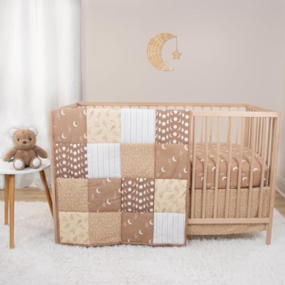 Product: The Peanutshell 4 Piece Baby Crib Bedding Set - Newborn, Infant & Toddler Nursery Bed Set with Fitted Crib Sheet, Bed Skirt, Teddy Bear Plush Toy, Comforter - Bohemian Stars Nursery Decor
