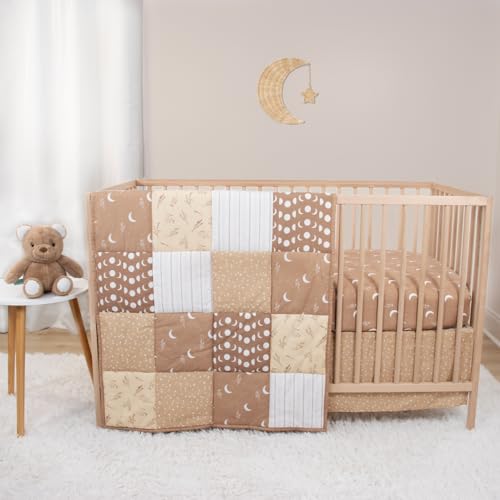 Product: The Peanutshell 4 Piece Baby Crib Bedding Set - Newborn, Infant & Toddler Nursery Bed Set with Fitted Crib Sheet, Bed Skirt, Teddy Bear Plush Toy, Comforter - Bohemian Stars Nursery Decor