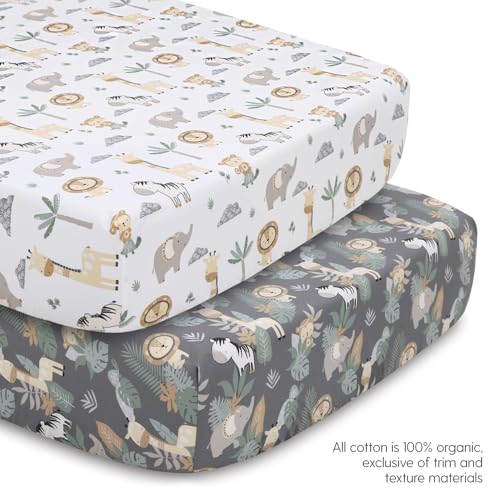 Safari Friends Crib Bedding Set, 4 Piece Organic Cotton Quilt, Sheets, Bed Skirt, Animal Nursery, 28x52in 3 Product: The Peanutshell 4 Piece Organic Cotton Baby Crib Bedding Set for Boys & Girls - Newborn, Infant & Toddler Nursery Bed Set Decor with Two Crib Sheets, Dust Ruffle Comforter - Safari Serenity