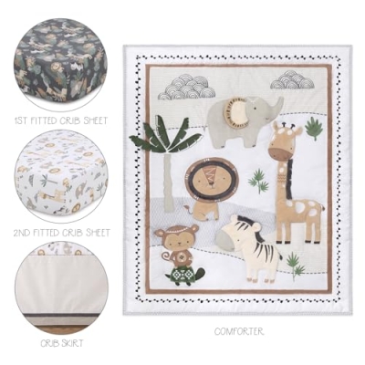 Safari Friends Crib Bedding Set, 4 Piece Organic Cotton Quilt, Sheets, Bed Skirt, Animal Nursery, 28x52in 8 Product: The Peanutshell 4 Piece Organic Cotton Baby Crib Bedding Set for Boys & Girls - Newborn, Infant & Toddler Nursery Bed Set Decor with Two Crib Sheets, Dust Ruffle Comforter - Safari Serenity