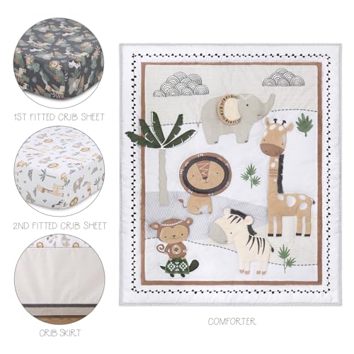 Safari Friends Crib Bedding Set, 4 Piece Organic Cotton Quilt, Sheets, Bed Skirt, Animal Nursery, 28x52in 1 Product: The Peanutshell 4 Piece Organic Cotton Baby Crib Bedding Set for Boys & Girls - Newborn, Infant & Toddler Nursery Bed Set Decor with Two Crib Sheets, Dust Ruffle Comforter - Safari Serenity