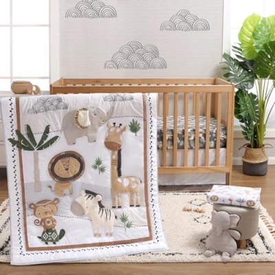 Product: The Peanutshell 4 Piece Organic Cotton Baby Crib Bedding Set for Boys & Girls - Newborn, Infant & Toddler Nursery Bed Set Decor with Two Crib Sheets, Dust Ruffle Comforter - Safari Serenity
