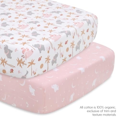 Product: The Peanutshell 4 Piece Organic Cotton Baby Crib Bedding Set for Girls - Newborn, Infant & Toddler Nursery Bed Set Decor with Two Crib Sheets, Dust Ruffle Comforter - Safari Oasis