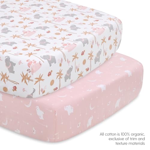 Product: The Peanutshell 4 Piece Organic Cotton Baby Crib Bedding Set for Girls - Newborn, Infant & Toddler Nursery Bed Set Decor with Two Crib Sheets, Dust Ruffle Comforter - Safari Oasis
