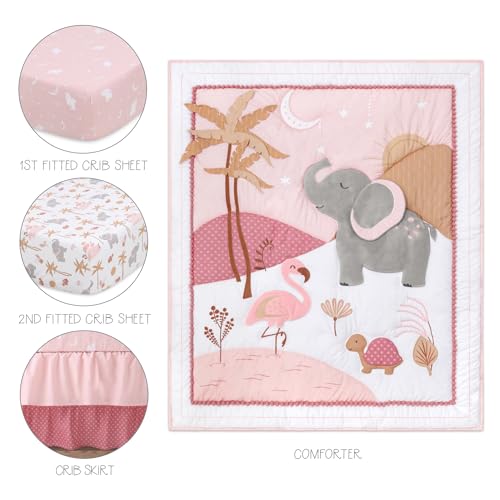 Product: The Peanutshell 4 Piece Organic Cotton Baby Crib Bedding Set for Girls - Newborn, Infant & Toddler Nursery Bed Set Decor with Two Crib Sheets, Dust Ruffle Comforter - Safari Oasis