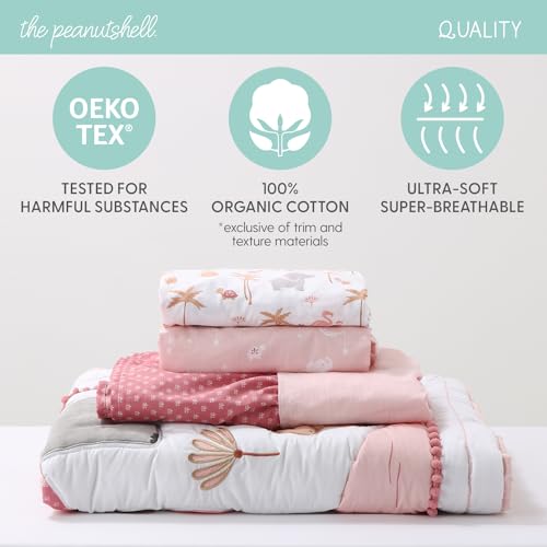 Product: The Peanutshell 4 Piece Organic Cotton Baby Crib Bedding Set for Girls - Newborn, Infant & Toddler Nursery Bed Set Decor with Two Crib Sheets, Dust Ruffle Comforter - Safari Oasis