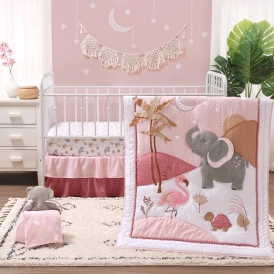 Product: The Peanutshell 4 Piece Organic Cotton Baby Crib Bedding Set for Girls - Newborn, Infant & Toddler Nursery Bed Set Decor with Two Crib Sheets, Dust Ruffle Comforter - Safari Oasis