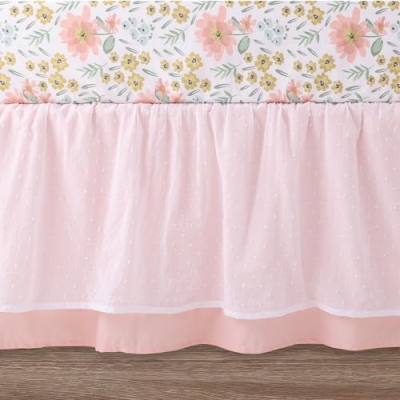 Organic Cotton Crib Bedding Set, Pink Mint Floral Nursery Bundle, 4 Piece Meadow Bloom, 28x52in 12 Product: The Peanutshell 4 Piece Organic Cotton Baby Crib Bedding Set for Girls - Newborn, Infant & Toddler Nursery Bed Set Decor with Two Crib Sheets, Dust Ruffle Comforter - Wildflower