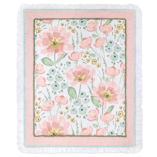 Organic Cotton Crib Bedding Set, Pink Mint Floral Nursery Bundle, 4 Piece Meadow Bloom, 28x52in 4 Product: The Peanutshell 4 Piece Organic Cotton Baby Crib Bedding Set for Girls - Newborn, Infant & Toddler Nursery Bed Set Decor with Two Crib Sheets, Dust Ruffle Comforter - Wildflower