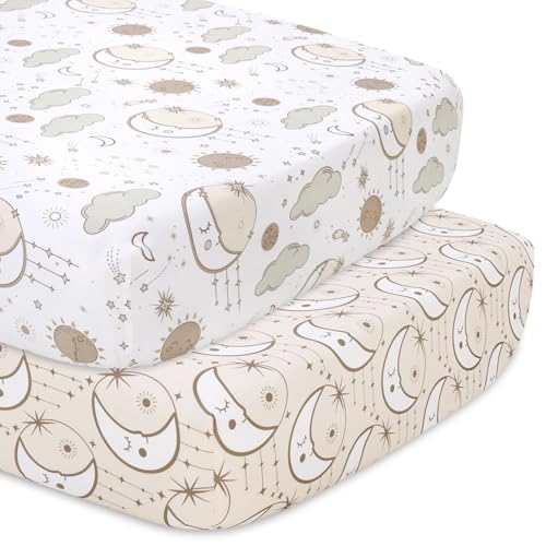 Baby Crib Bedding Set, Peanutshell Starry Skies 5 Piece, Celestial Moon Sun Stars Clouds Nursery, 28x52in 2 Product: The Peanutshell 5 Piece Baby Crib Bedding Set for Boys & Girls - Newborn, Infant & Toddler Nursery Bed Set Decor with Fitted Crib Sheets, Blanket, Dust Ruffle Comforter - Starry Skies