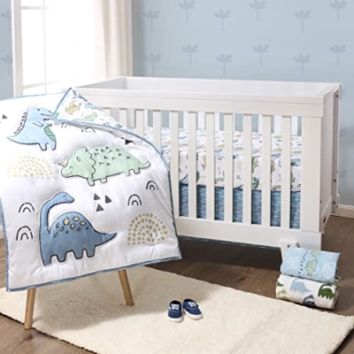 Dinosaur Crib Bedding Set, Blue Nursery Quilt, 5 Piece Baby Bedding, 2 Sheets, Dust Ruffle, Blanket, 20.5cm 13 Product: The Peanutshell 5 Piece Baby Crib Bedding Set for Boys - Newborn, Infant & Toddler Nursery Bed Set Decor with Fitted Crib Sheets, Blanket, Dust Ruffle Comforter - Blue Dino