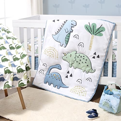 Product: The Peanutshell 5 Piece Baby Crib Bedding Set for Boys - Newborn, Infant & Toddler Nursery Bed Set Decor with Fitted Crib Sheets, Blanket, Dust Ruffle Comforter - Blue Dino