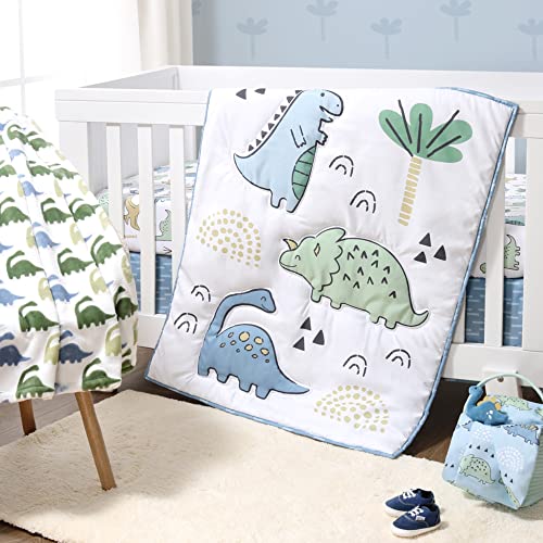 The Peanutshell 5 Piece Baby Crib Bedding Set for Boys - Newborn, Infant & Toddler Nursery Bed Set Decor with Fitted Crib Sheets, Blanket, Dust Ruffle Comforter - Blue Dino - Crib Bedding Sets Product: The Peanutshell 5 Piece Baby Crib Bedding Set for Boys - Newborn, Infant & Toddler Nursery Bed Set Decor with Fitted Crib Sheets, Blanket, Dust Ruffle Comforter - Blue Dino