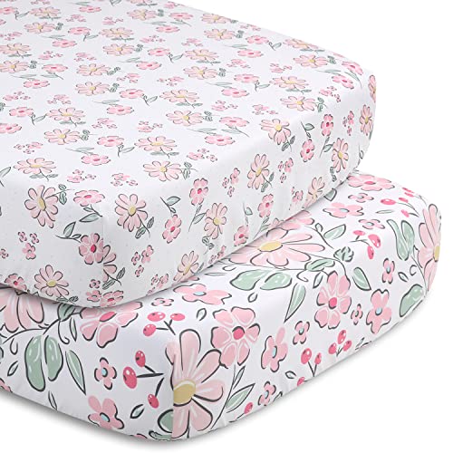 The Peanutshell Floral Fun 5 Piece Baby Crib Bedding Set for Girls, Floral Pink White Nursery Decor, 28x52in 2 Product: The Peanutshell 5 Piece Baby Crib Bedding Set for Girls - Newborn, Infant & Toddler Nursery Bed Set Decor with Fitted Crib Sheets, Blanket, Dust Ruffle, Comforter - Floral Fun