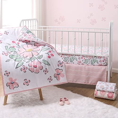The Peanutshell Floral Fun 5 Piece Baby Crib Bedding Set for Girls, Floral Pink White Nursery Decor, 28x52in 11 Product: The Peanutshell 5 Piece Baby Crib Bedding Set for Girls - Newborn, Infant & Toddler Nursery Bed Set Decor with Fitted Crib Sheets, Blanket, Dust Ruffle, Comforter - Floral Fun